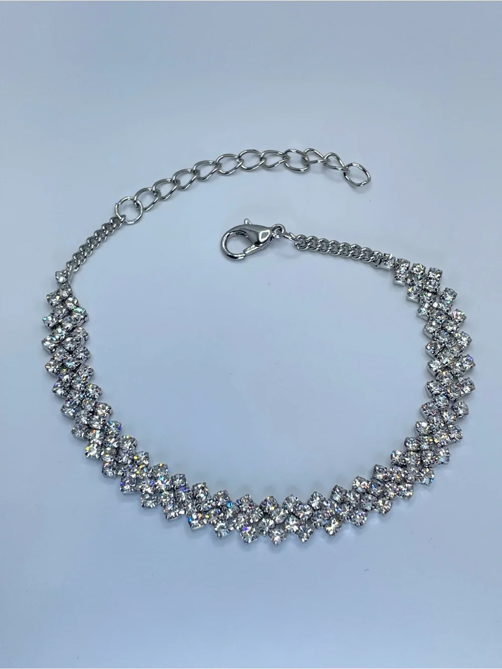 Silver Tone Crystal Rhinestone Tennis Bracelet Glam Statement